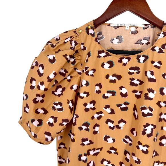 SECOND FEMALE Womens Sz Small Wearable Art to Wear Leopard Puff Blouse Shirt Top - Picture 4 of 8